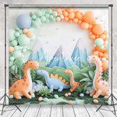 Aperturee - Green Orange Dinosaur Mountain Safari Photo Backdrop